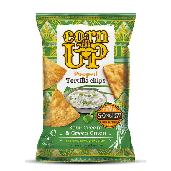 ** RICE UP CornUp Popped Tortilla Chips SOUR CREAM & GREEN ONION 60g